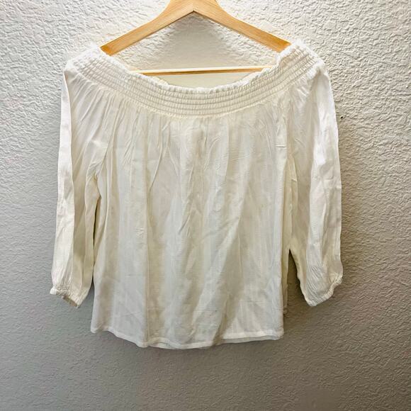 LASCANA Venus Off Shoulder Lace Up Peasant Blouse Ivory Boho Cottagecore S - Picture 3 of 6